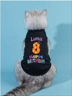 Custom Dog Birthday Shirt,Personalized Pet Apparel Print with Name Age Number,Pet Birthday Outfit,Lightweight Breathable Cotton Vest for Small Medium Large Dogs Cat (Black, 7X-Large)