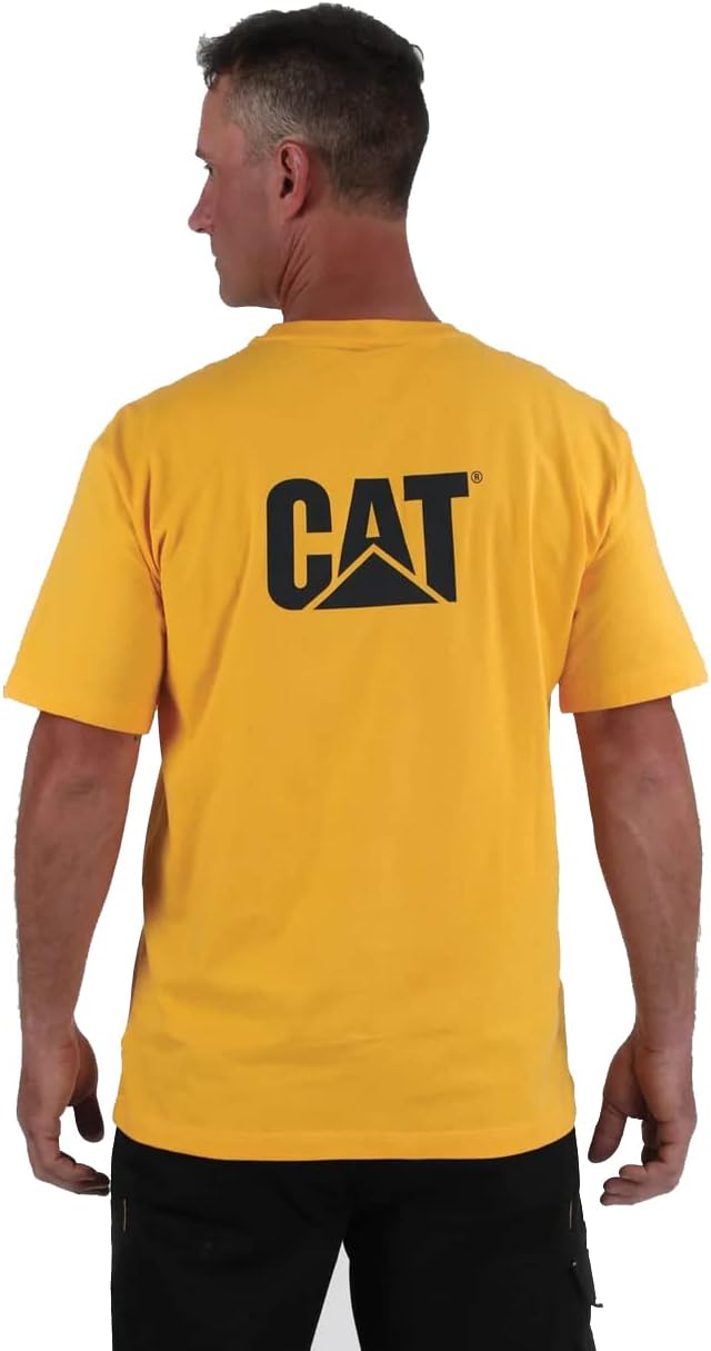 CAT Men's Trademark T-Shirts with Shape-Retention Rib Trim Spandex, Tagless Neck, and Cat Logo on Left Chest