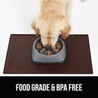 GORILLA GRIP 100% Waterproof Raised Edge BPA Free Silicone Pet Feeding Mat, Dog Cat Food Mats Contain Spills Protects Floors, Placemats for Cats and Dogs Water Bowl, Pets Accessories 18.5x11.5 Brown