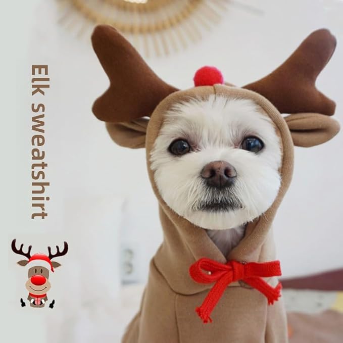 Dog Hoodies Cat Clothes Autumn Winter Sweatshirts Teddy Bulldog Bulldog Clothing Can Transform Into Frog Elk Mouse (Apricot elk,2XL)