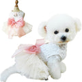 White Small Dog Wedding Dress with D-Ring, Bow Knot Puppy Clothes for Small Dog Girl,Cat Birthday Outfit, Pet Party Dress for Kitten Chihuahua Yorkie Pomeranian (White, X-Small)