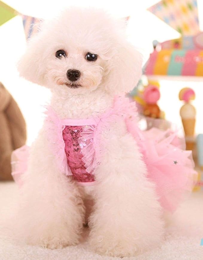 Fashion Sweet Puppy Dog Blingbling Princess Skirt Pet Dog Lace Cake Camisole Tutu Dress Pink X-Small
