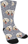 MyPupSocks Custom Personalized Photo Pet Face Socks, Cat and Dog Tracks Paws Bones Crew Socks with Picture for Men Women