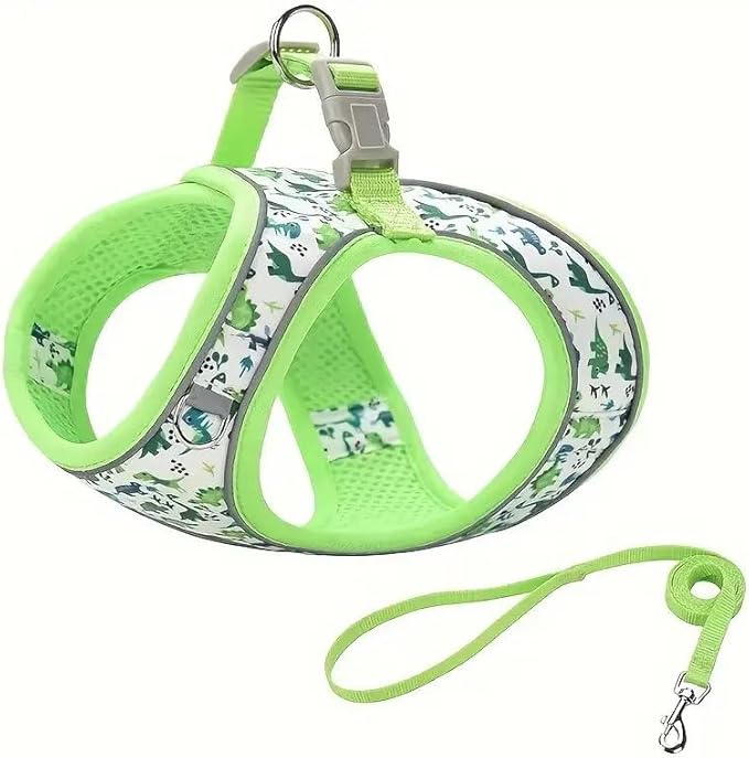 Dog Harness Small Sized Dog - No Pull Reflective Adjustable - Step-in for Small, Medium, Large Dogs & Cats- Easy Control, Comfortable Fit, and Leash Option for Walking and Training Green Dinosaur M