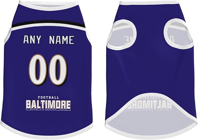Baltimore Custom Pet Jersey Dog Clothes Jersey Various Sizes Customized Any Name & Number for Small & Middle and Big Dogs