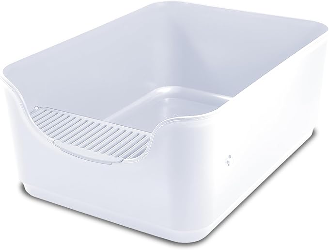Large Cat Litter Box with High Sides,Cat Boxes for Indoor Cats,Cat Litter Pan for Kitty,Litter Box with Low Entry,Easy to Clean,Anti-Splashing (Brighter White)