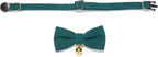 2 Pack Soft Corduroy Cat Collars with Bow Tie & Bell Adjustable Breakaway Bowtie Kitten Collar for Girl Boy Kittens(Orange & Dark Green)