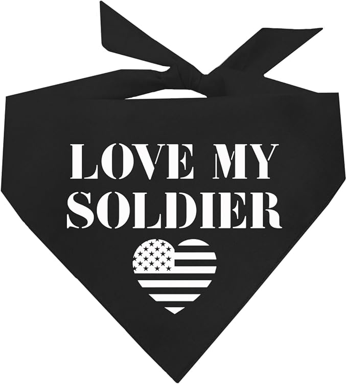Love My Soldier Dog Bandana | 100% Cotton Adjustable Triangle | Made in USA | Army | Militray | Homecoming |Black, One Size (89)