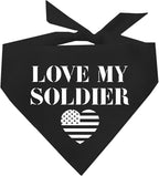 Love My Soldier Dog Bandana | 100% Cotton Adjustable Triangle | Made in USA | Army | Militray | Homecoming |Black, One Size (89)