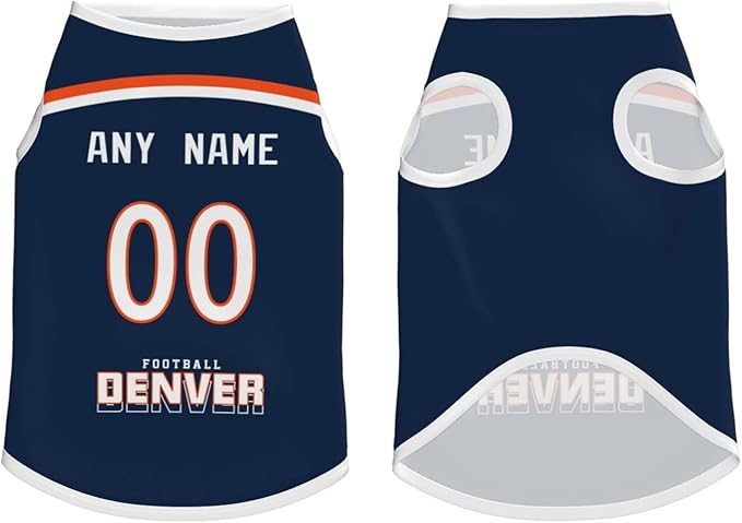 Denver Custom Pet Jersey Dog Clothes Jersey Various Sizes Customized Any Name & Number for Small & Middle and Big Dogs