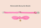 Bunny Ear Cat Collar with Bell and Bow Tie, Breakaway Cute Bowtie Kitten Collars(Hot Pink)