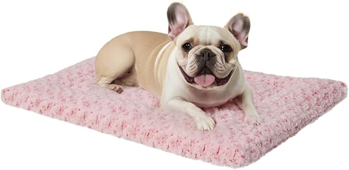 Washable Dog Bed Mat Crate Pad Soft Fluffy Pet Kennel Beds Dog Sleeping Mattress for Large Jumbo Medium Small Dogs, 35 x 22 Inch, Pink