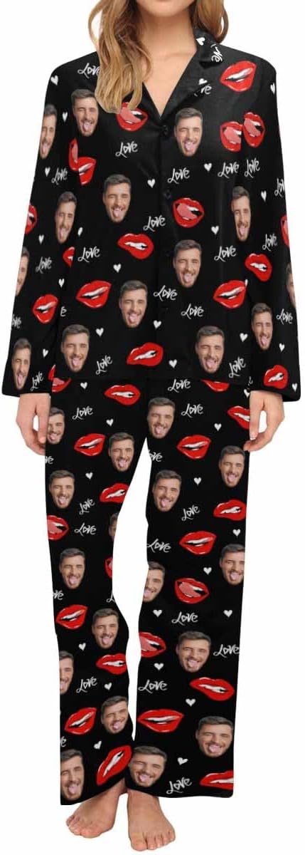 Artsadd Personalized Pajamas with Faces for Women Men Custom Christmas Pajamas Gifts for Family Couple, Funny Photo Pjs