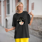 Cat Shirts for Women Oversized Cat Mom Shirt Animal Print Tops Cute Teen Clothes Casual Graphic Tees
