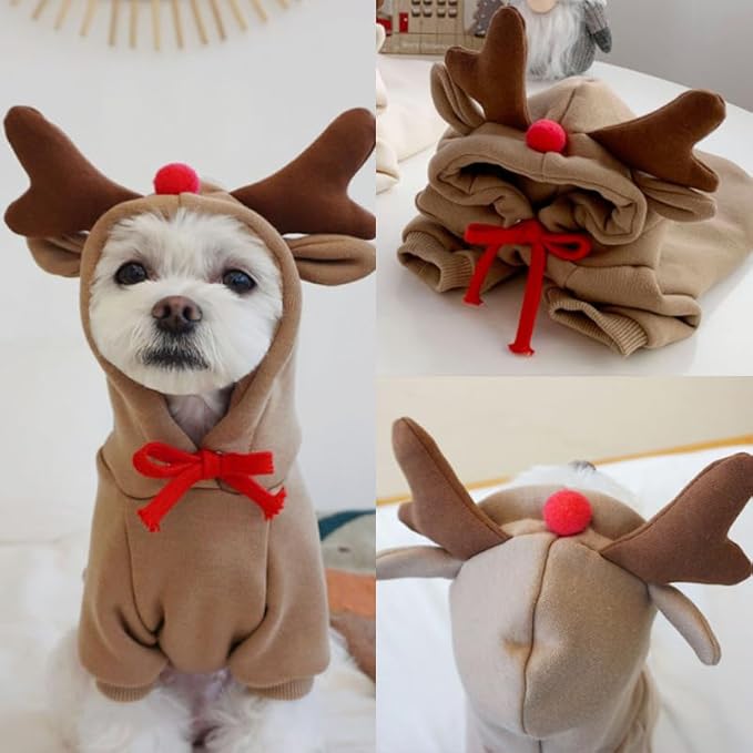 Dog Hoodies Cat Clothes Autumn Winter Sweatshirts Teddy Bulldog Bulldog Clothing Can Transform Into Frog Elk Mouse (Apricot elk,M)