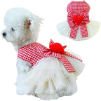 Plaid Small Dog Dress with Leash Ring Valentines Cat Outfit Dog Tutu Princess Holiday Puppy Clothes with Bow Knot and Heart Pet Apparel for Kitten Chihuahua Yorkie (Red, X-Small)
