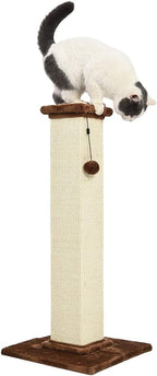 Amazon Basics Sturdy Cat Scratching Post for Indoor Cats & Kittens, Classic Single Post with Sisal Rope, Jute Fiber, Wood Base, Large (35.4"H), Brown