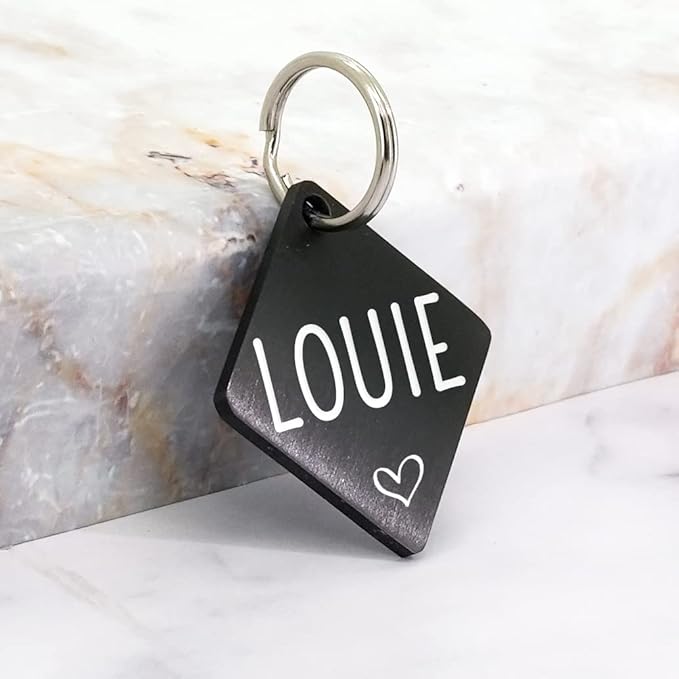 Ultra Joys Cat ID Tag Personalized Pet Tags, Durable Stainless Steel Small Pet Mini Dog Cat Tag Lightweight -Diamond Tag in Black