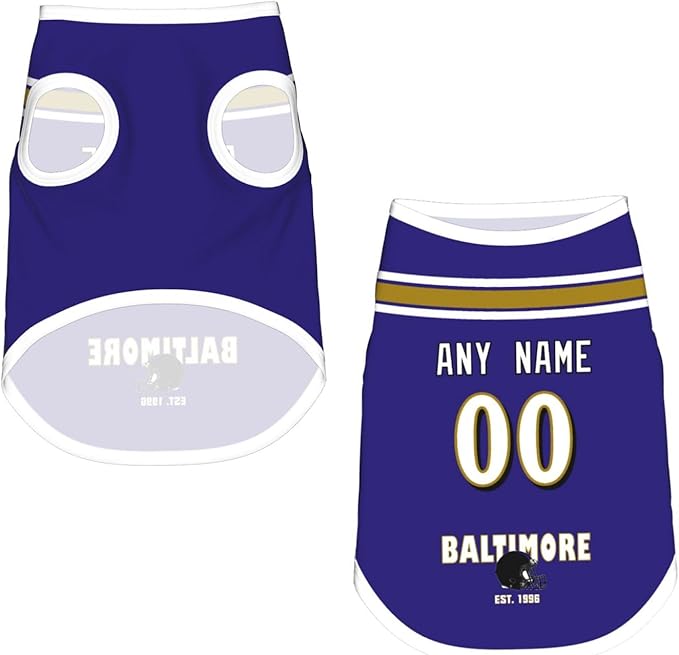 Baltimore Dog Clothes Jersey Pet Jersey Customized Any Name & Number S-5XL for Small Middle and Big Dogs