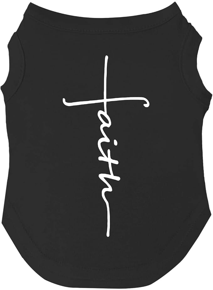 Faith Cross Dog Tee Shirt Sizes for Puppies, Toys, and Large Breeds (Black, Small 68)