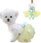 Dog Easter Outfit with Embroidered Bunny Patterns and Cute Pompom Holiday Puppy Dress Bow Small Dog Tutu Cat Apparel Fancy Pet Clothes,Yellow,Blue,White (Yellow, X-Large)