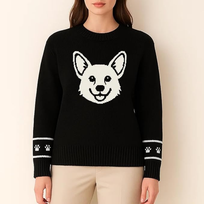 Custom Dog Knit Sweater for Women Personalized Pet Paw Print Pullover Dog Mom Gift Christmas for Pet Lovers