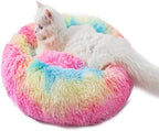 Cat Beds for Indoor Cat Dog Bed Dog Donut Bed Small Pet Bed Dog Calming Bed Warm Puppy Bed Cat Beds Baby Kitten Bed Fluffy Donut Bed Up to 7 Lbs Small Pet