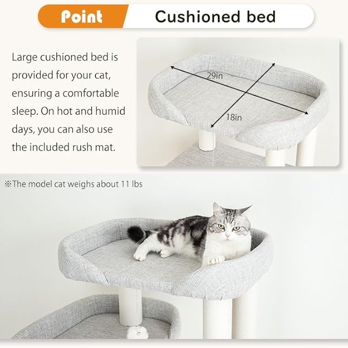 53'' Cat Tree for Large Cat, Modern Senior Friendly Cat Tower with Wide Shelves Low Step, Cotton Scratching Posts, Super Sturdy Base, Cozy Perches, and Interactive Toys (Green)