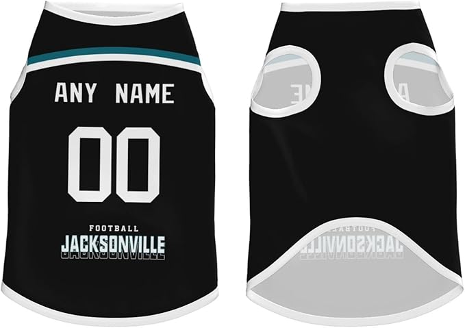 Jacksonville Custom Pet Jersey Dog Clothes Jersey Various Sizes Customized Any Name & Number for Small & Middle and Big Dogs