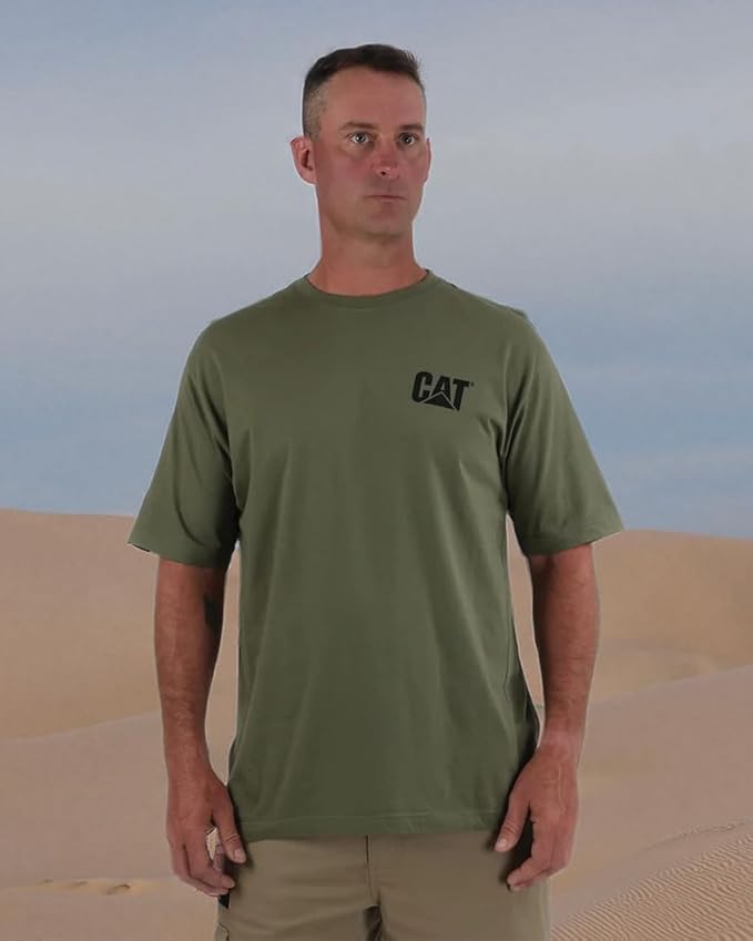 CAT Men's Trademark T-Shirts with Shape-Retention Rib Trim Spandex, Tagless Neck, and Cat Logo on Left Chest