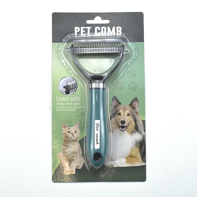 Pet Grooming Supplies - 2-in-1 Professional Undercoat Rake and Pet Brush | Shedding Control for Long Haired Dogs and Cats, Deshedding Tool, Furminator for Dogs,Green