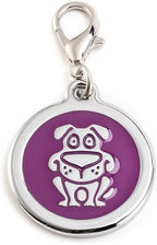 Personalized Funky Dog Design Pet ID Tags with Quick Tag Clip - Puppy Name tag, Happy Dogs ID tag, Laser Engraved pet Tags, Custom pet Name tag (Dog-Round-Small: Purple)