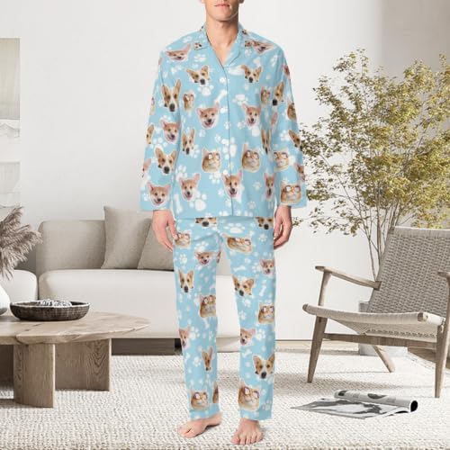 Custom Face Pajamas for Women Men,Personalized Dog Cat Pet Pajamas Set,Christmas Long Sleeve Sleepwear Pjs