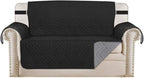 H.VERSAILTEX Reversible Loveseat Cover Furniture Protector Anti-Slip Water Resistant 2 Inch Wide Elastic Straps Couch Covers Pets Kids Fit Sitting Width Up to 46"(Love Seat: 75" x 90", Black/Grey)