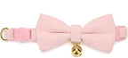 Soft Corduroy Cat Collar with Bell and Bowtie, Safety Breakaway Clasp, Adjustable for Kitten and Cats Pink Color.