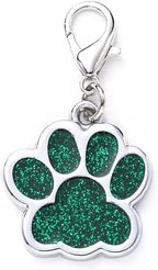 Cute Personalized Pet Name Tags - Glitter Custom Pet ID, Dog ID Tags Engraved, Paw-Shaped Small: Green