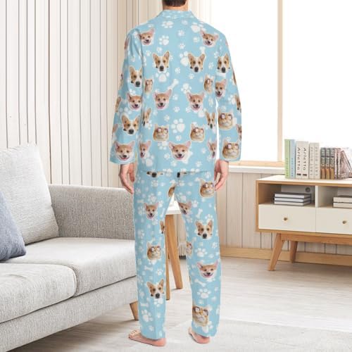 Custom Face Pajamas for Women Men,Personalized Dog Cat Pet Pajamas Set,Christmas Long Sleeve Sleepwear Pjs
