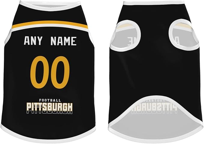 Pitsburgh Custom Pet Jersey Dog Clothes Jersey Various Sizes Customized Any Name & Number for Small & Middle and Big Dogs
