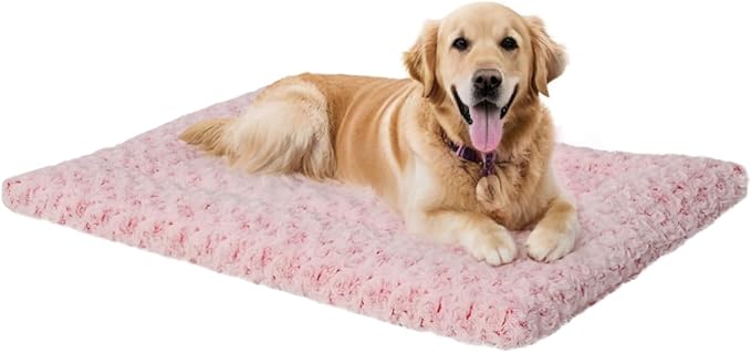 Washable Dog Bed Mat Crate Pad Soft Fluffy Pet Kennel Beds Dog Sleeping Mattress for Large Jumbo Medium Small Dogs, 41 x 27 Inch, Pink