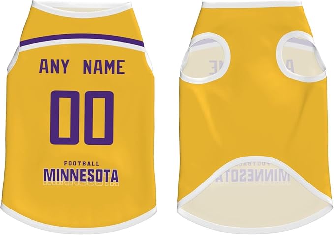 Minnesota Custom Pet Jersey Dog Clothes Jersey Various Sizes Customized Any Name & Number for Small & Middle and Big Dogs
