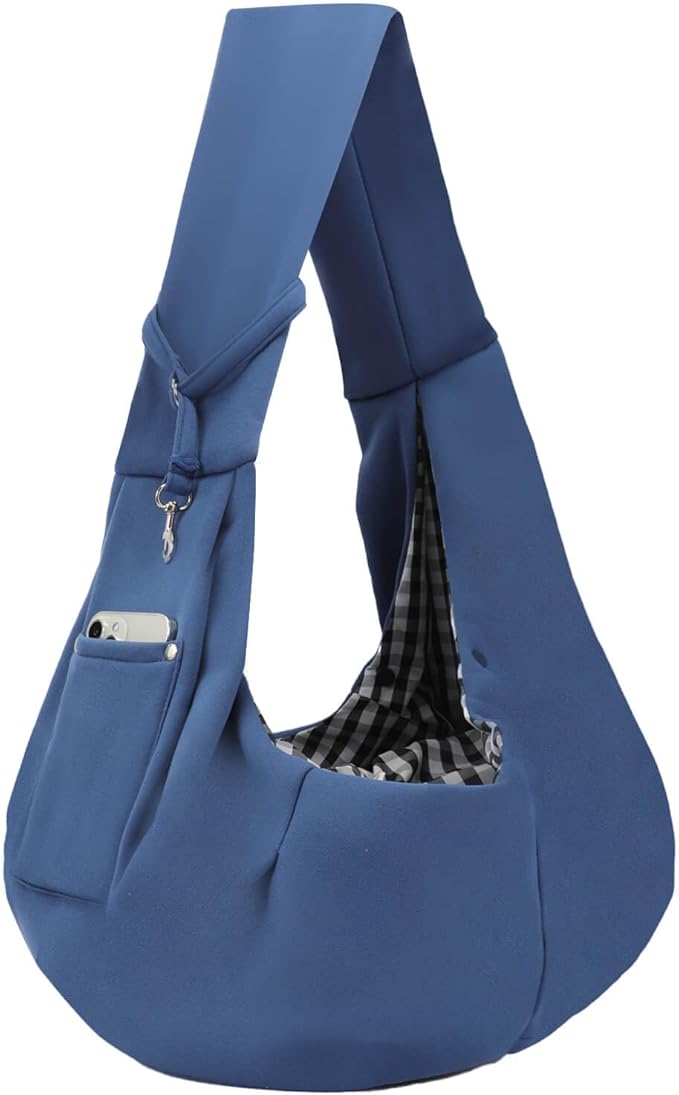Dog Carrier Sling - Reversible Puppy Carrier Purse with Storage Pocket, Hand-Free Dog Sling Carrier for Carry Small Dogs and Cats, Travel Safety Harness, Dog and Cat Harness(Blue)