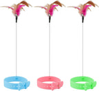 KALAMANDA Cat Collar Toy, 3 Pcs Cat Feather Toy with Neck Collar, Interactive Self Playing Toys with Bell for Indoor Kittens Small Animals(Pink/Blue/Green)