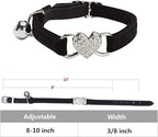 Heart Bling Cat Collar with Safety Belt and Bell Adjustable 8-10 inches for Kitten Cats (Black)