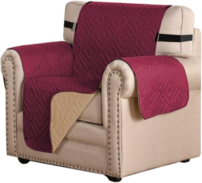 H.VERSAILTEX Reversible Chair Cover Furniture Protector Anti-Slip Couch Cover Water Resistant 2" Elastic Straps Chair Slipcover Pets Kids Fit Sitting Width Up to 21" (Chair:75" x 65", Red/Tan)