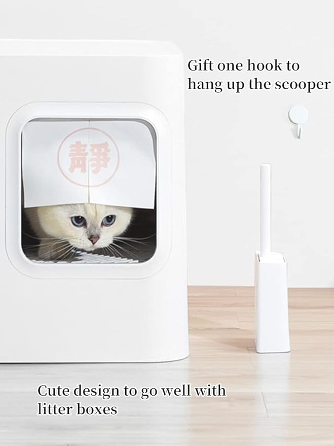 Cat Litter Scooper with Caddy, Cat Scooper for Litter Box with Holder Stand, Durable, Neat and Convenient - Matte White