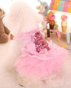 Fashion Sweet Puppy Dog Blingbling Princess Skirt Pet Dog Lace Cake Camisole Tutu Dress Pink Small