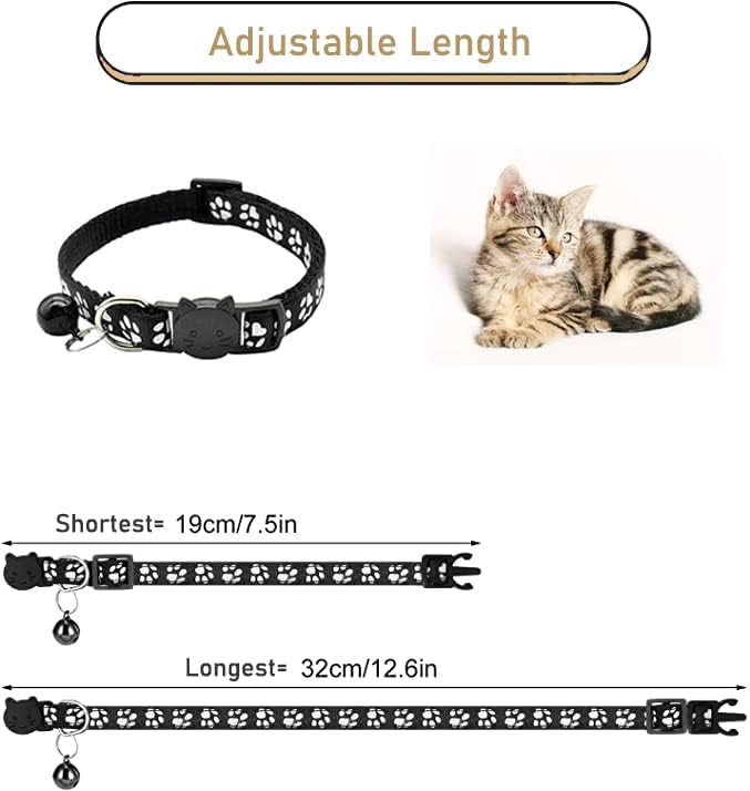 2 Pack Cat Collars Quick Release Reflective Kitten Collar with Bell & Safety Release (Black)
