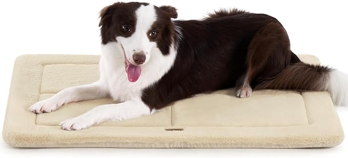 Made4Pets Dog Crate Pad Bed for Large Dogs, Washable & Reversible, Anti-Slip Kennel Mat for Cozy Sleeping, Soft Fluffy Dog Bed for Indoor & Outdoor Use, 36"x27", Beige