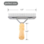 Undercoat Grooming Rake with Anti-Slip Wooden Handle, Steel Comb for Medium & Large Pets