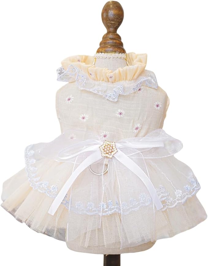 Fashion Sweet Puppy Dog Blingbling Princess Skirt Pet Dog Lace Cake Camisole Tutu Dress F-Champagne S
